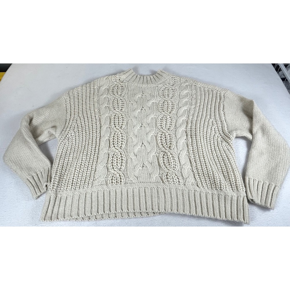 Lucky Brand Cable Knit Sweater Women Large Cream Grandmacore